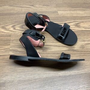 POLLINI Ankle Strap Sandals Black Flat Leather Made in Italy Size 40 $148